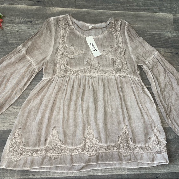 Boho Chic Blouse with Ruffles – Cream Color, Long Sleeves - Picture 1 of 5